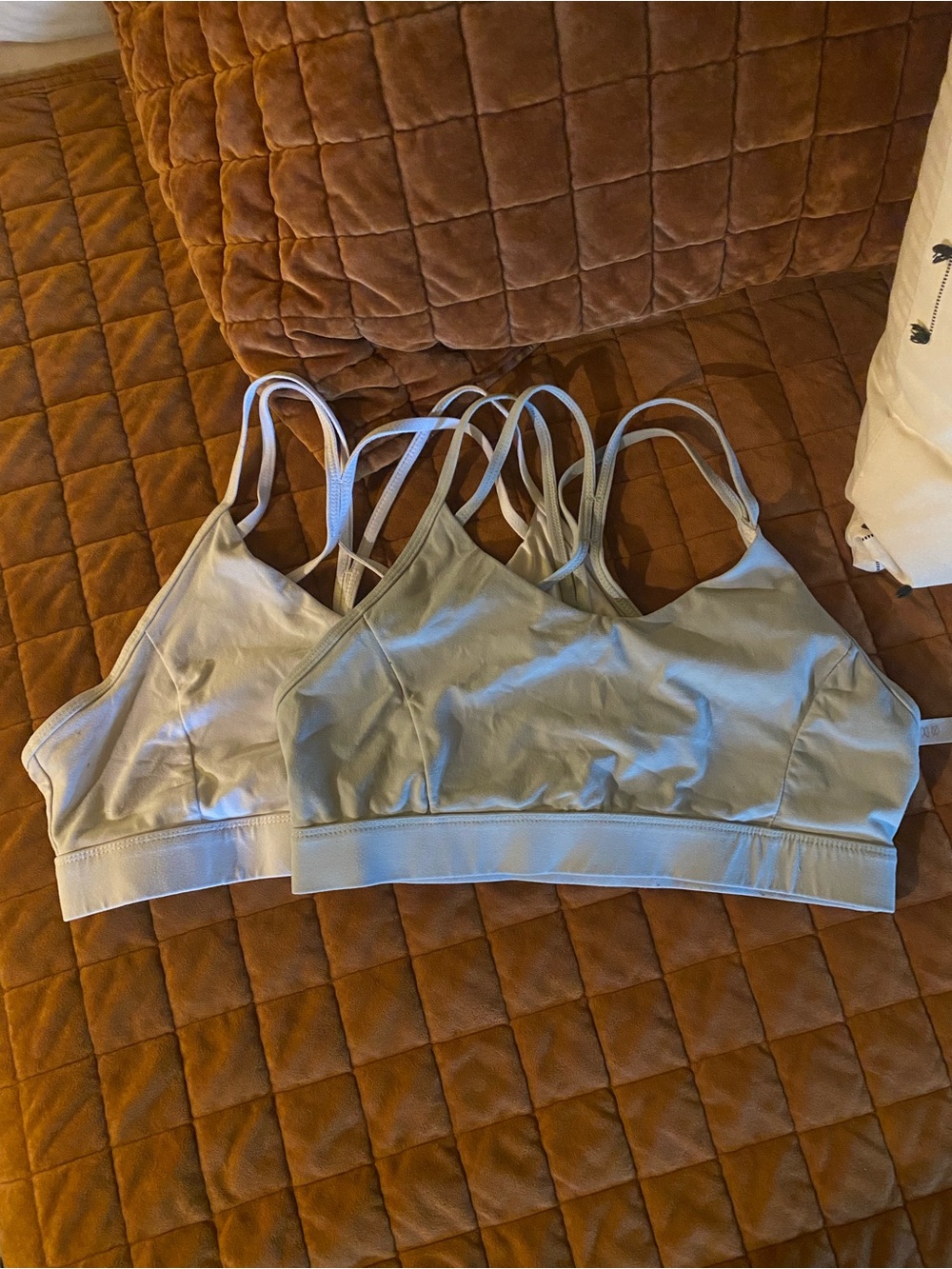 Bundle of Double-Strap Sports Bralettes- white and light blue